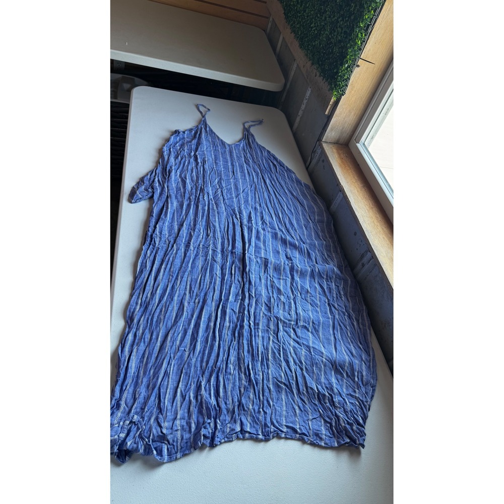 Glam Blue White Striped Sleeveless Maxi Dress Womens 3X Rayon V-Neck N-RYJ5060